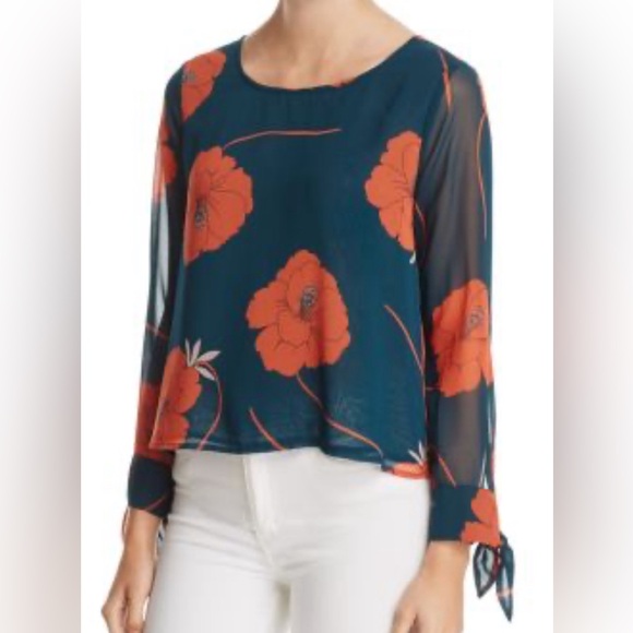 Cupcakes and Cashmere Josette Swing Style Blouse-Dark Green/Red Poppies-Sz S - Picture 15 of 15